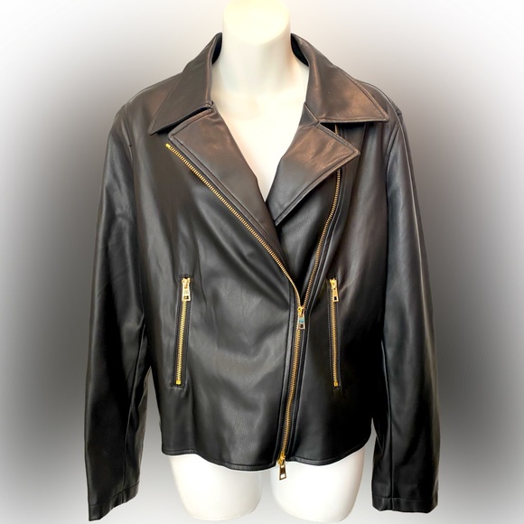 Tahari Faux Leather Moto Jacket - Picture 1 of 5
